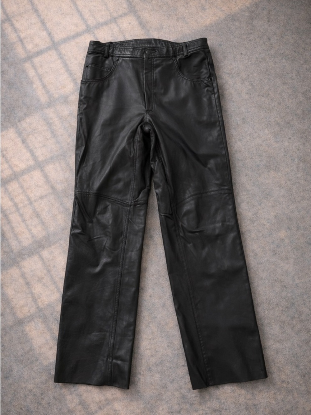 Vintage Leather Biker Pants Heavy Duty Moto Straight Leg Black Riding Pants